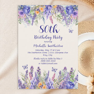 Lila-Lavendel-Blumengarten-Party 80. Geburtstag Einladung