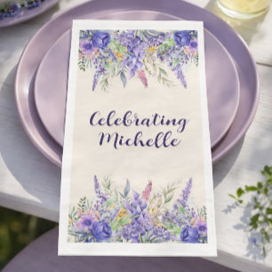 Lila-Lavendel-Blumengarten-Party-Name Serviette