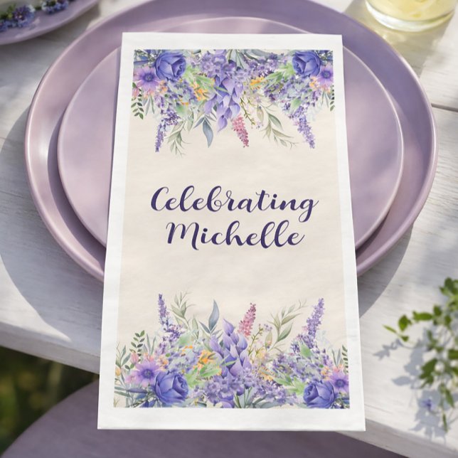 Lila-Lavendel-Blumengarten-Party-Name Serviette (Host a birthday garden party!)