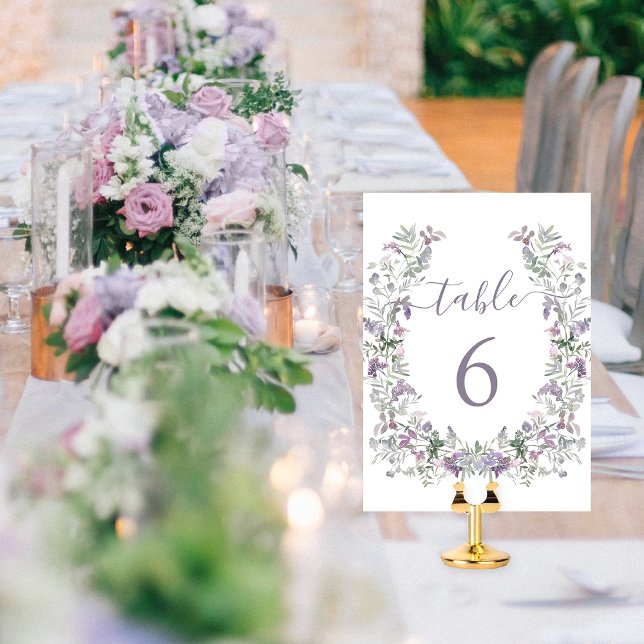 Lila Lavendel Blumenkranz rustikale Hochzeit Tischnummer (Von Creator hochgeladen)