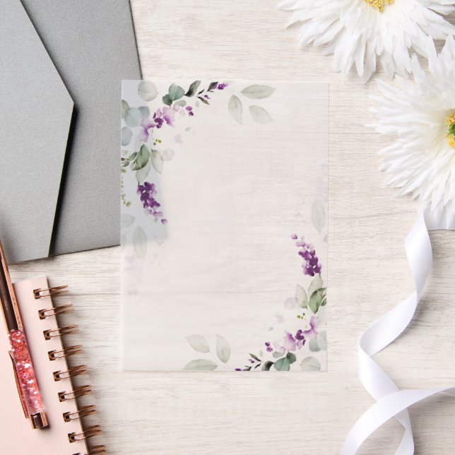 Lila Lavendel Blütenpflanze Vellum Overlay (Hochzeit)