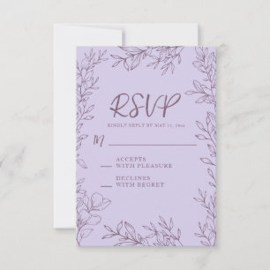 Lila Lavendel Botanische Linienkunst Hochzeit RSVP Karte