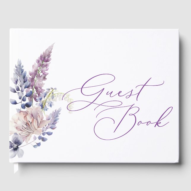 Lila + Lavendel Floral Guest Book Gästebuch (Vorderseite)