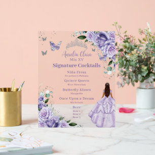 Lila "Lavendel Floral Quinceanera" Cocktails Menü Acrylschild