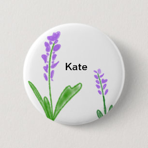 Lila Lavendel florale Aquarellfarbe Name cu Button