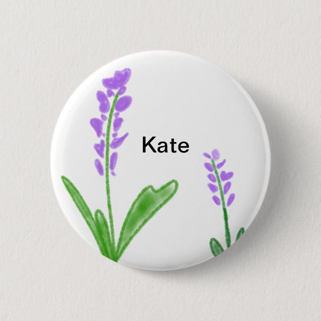 Lila Lavendel florale Aquarellfarbe Name cu Button (Vorderseite)