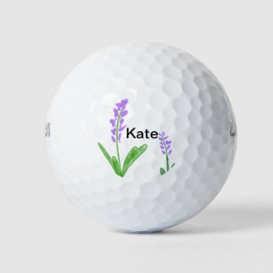 Lila Lavendel florale Aquarellfarbe Name cu Golfball