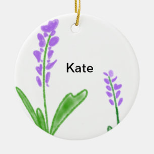 Lila Lavendel florale Aquarellfarbe Name cu Keramik Ornament