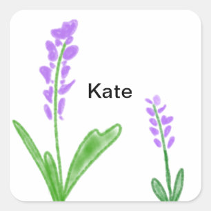 Lila Lavendel florale Aquarellfarbe Name cu Quadratischer Aufkleber