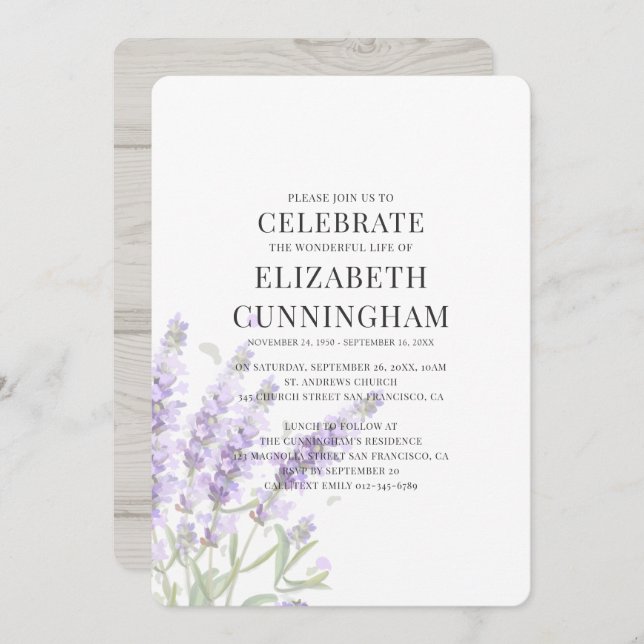 Lila Lavendel-Gedenkstätte Einladung (Vorne/Hinten)