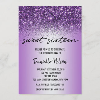 Lila Lavendel Glitzer Confetti Sparkle Sweet 16 Einladung