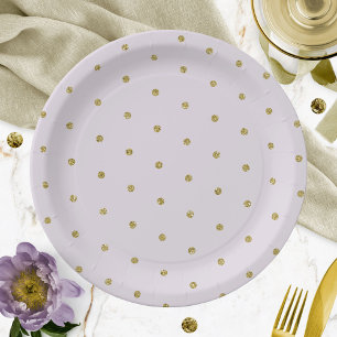 Lila Lavendel Gold Glitter Tupfenmuster Pappteller