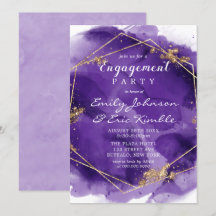 Lila Lavendel Gold Paint Engagement Party Invita