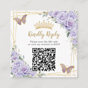 Lila Lavendel-Goldquinceñera QR-Code Begleitkarte