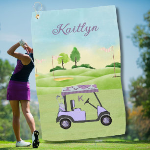 Lila Lavendel-Golfwagen-Monogramm-Name-Badetuch Golfhandtuch