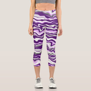 Lila, Lavendel, Graustreifen Capri Leggings