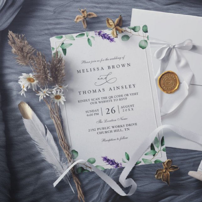 Lila Lavendel Grün Rustikale QR-Code-Hochzeit Einladung (Von Creator hochgeladen)