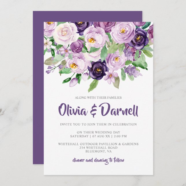 Lila Lavendel-Hochzeit Einladung (Vorne/Hinten)