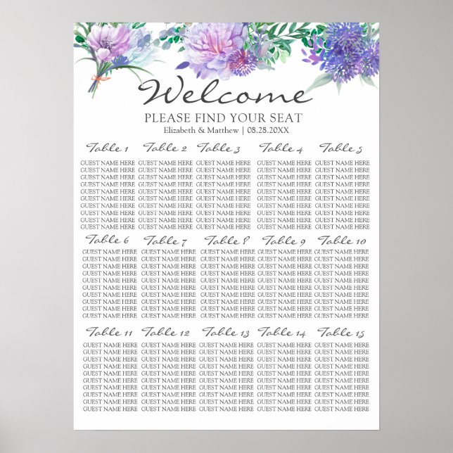 Lila Lavendel-Hydrangeas-Hochzeitskarte Poster (Vorne)