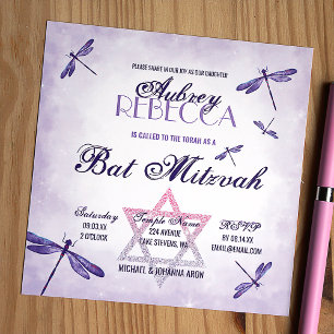Lila, Lavendel Libellen Bat Mitzwa Einladung