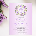 Lila Lavendel mit Aquarellfarben Einladung<br><div class="desc">Delikate Blumenkranz BESTÄTIGUNG Einladungen für Mädchen. Pastel Lavendel lila violette Rose mit ombre Hintergrund. Grünpflanzen, Blumenblatt Wasserfarbe mit Lavendel, Violett, Pflaume Blume und Kreuz mit Imitaten Diamant in der Mitte. Erschwinglich, aber nicht billig aussehen! Ideal für die Zeremonie deiner Tochter. Diese Vorlagenkarten können mit Ihren Informationen bearbeitet werden. Erhalten Sie...</div>