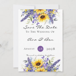 Lila Lavendel mit Sonnenblumenkarte Save the Date Einladung