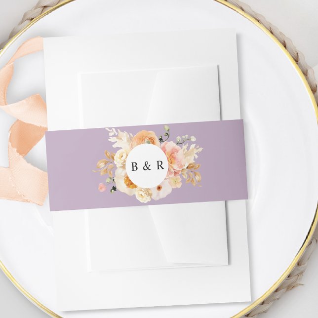 Lila Lavendel Peach Floral Monogram Wedding Einladungsbanderole (Von Creator hochgeladen)