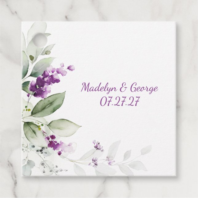 Lila Lavendel Pflanze Blassgrüne Blätter Hochzeit Geschenkanhänger (Vorderseite)