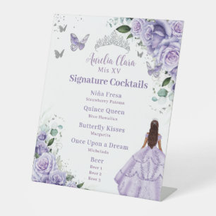Lila Lavendel Quinceñera Cocktails Menü Sockelschild