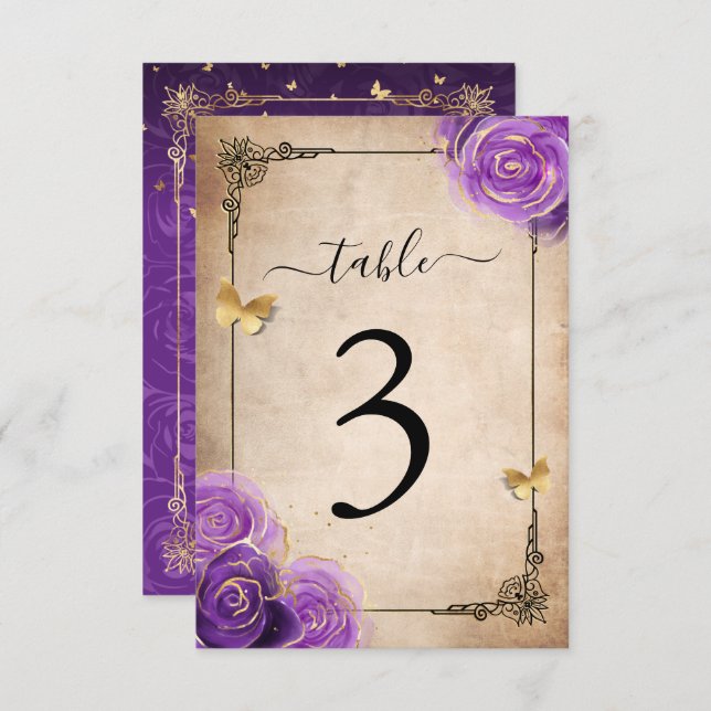 Lila Lavendel Rose Gold Tischnummer Cards (Vorne/Hinten)