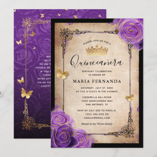 Lila Lavendel Rose Gold Wasserfarben Quinceanera Einladung