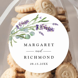 Lila Lavendel Rustikale Blumenhochzeit Runder Aufkleber