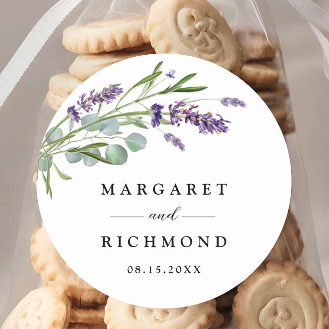 Lila Lavendel Rustikale Blumenhochzeit Runder Aufkleber (Von Creator hochgeladen)
