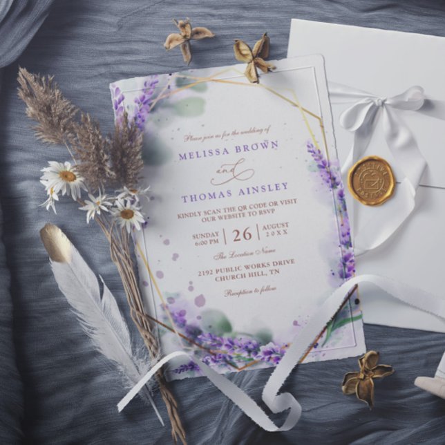 Lila Lavendel Rustikale Florale QR-Code-Hochzeit Einladung (Von Creator hochgeladen)