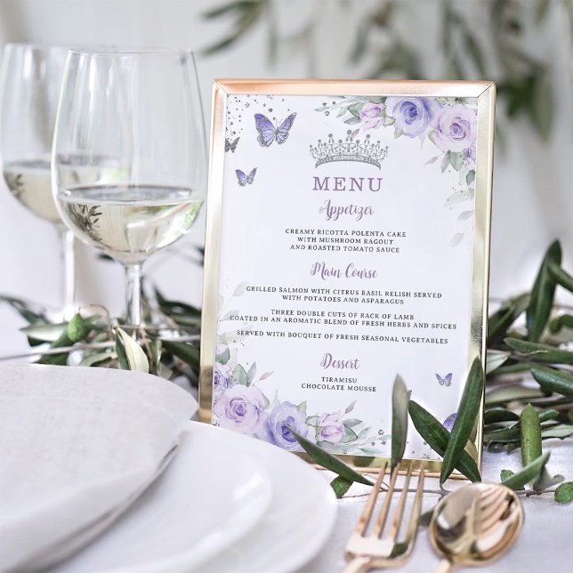 Lila Lavendel-Schmetterling Quinceñera-Menü Poster (Von Creator hochgeladen)