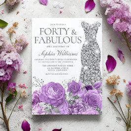 Lila Lavendel & Silver Gown 40. Geburtstag Party Einladung