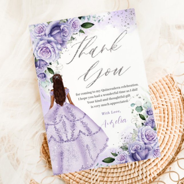 Lila Lavendel Silver Quinceanera Sweet 16 Dankeskarte (Von Creator hochgeladen)