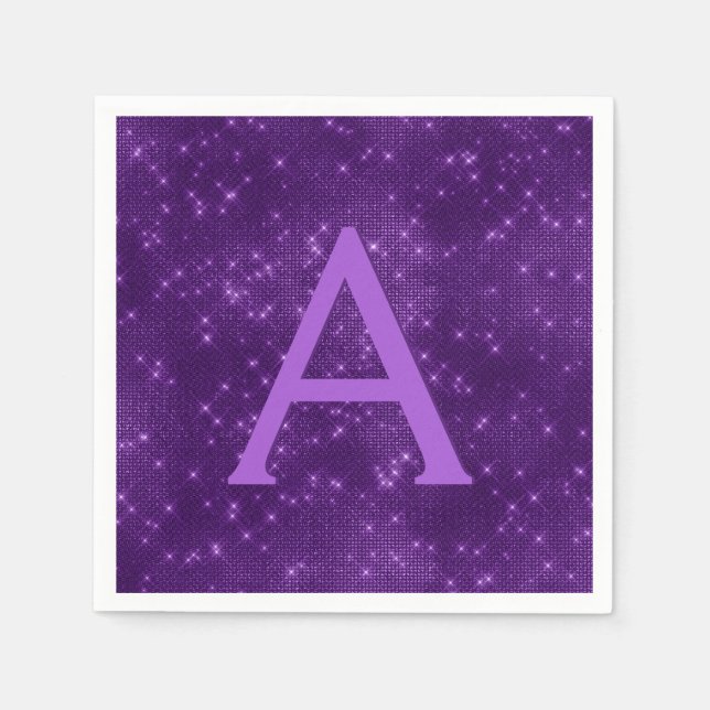Lila Lavendel Sparkle Monogramm Erstgeburt Serviette (Vorderseite)