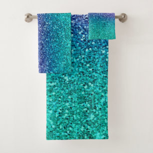 Lila Lavendel & Türkis Aqua Grün Funkelnder Glitte Badhandtuch Set