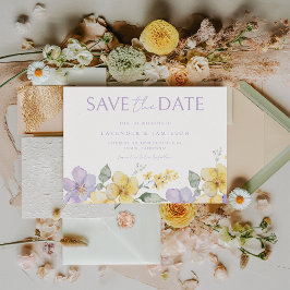 Lila Lavendel- und Gelbsonnenblütenhochzeit Save The Date