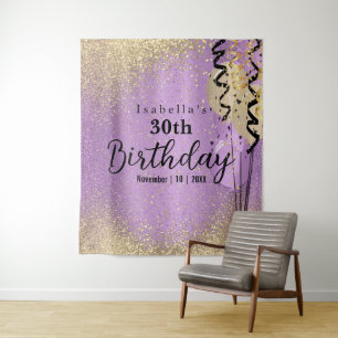 Lila Lavendel und Gold Glitzer Geburtstag Wandteppich