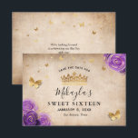 Lila Lavendel und Gold Rose Elegante Save The Date<br><div class="desc">Suchen Sie nach einzigartigen Save the Date-Ideen, um Ihr Party in Gold und Lavendel schön zu gestalten? Mit diesen Vintagen Pergament-Papier-DIY-Vorlagen Save the Date Einladungen kreieren Sie Ihre eigene elegante Märchenprinzessin-Themenausstattung. Die botanische Aquarellkunst von Raphaela Wilson illustriert helle lila Rose, die in einem Imitat aus metallischem Gelb, einer Tiara/Königskrone und...</div>