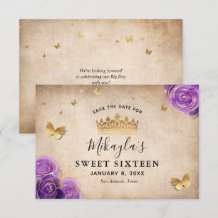 Lila Lavendel und goldene Rosen Elegant Save The Date