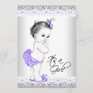 Lila Lavendel und Graue Babyparty für Mädchen Einladung