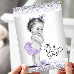 Lila Lavendel und Graue Babyparty für Mädchen Einladung