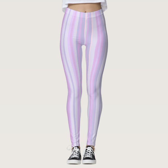 Lila Lavendel und rosa gestreifte Leggings (Vorderseite)