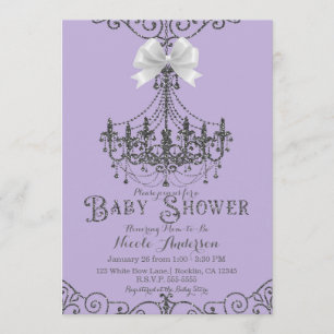 Lila Lavendel und silberweiße Schleife Baby Shower Einladung