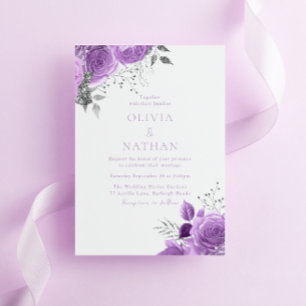 Lila Lavendel Vintage-Rosen Elegante Hochzeit Einladung