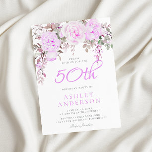 Lila Lavendel Violet Floral 50. Geburtstagsparty Einladung