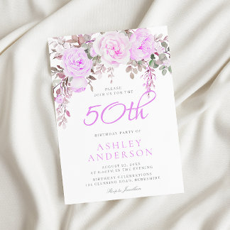 Lila Lavendel Violet Floral 50. Geburtstagsparty Einladung